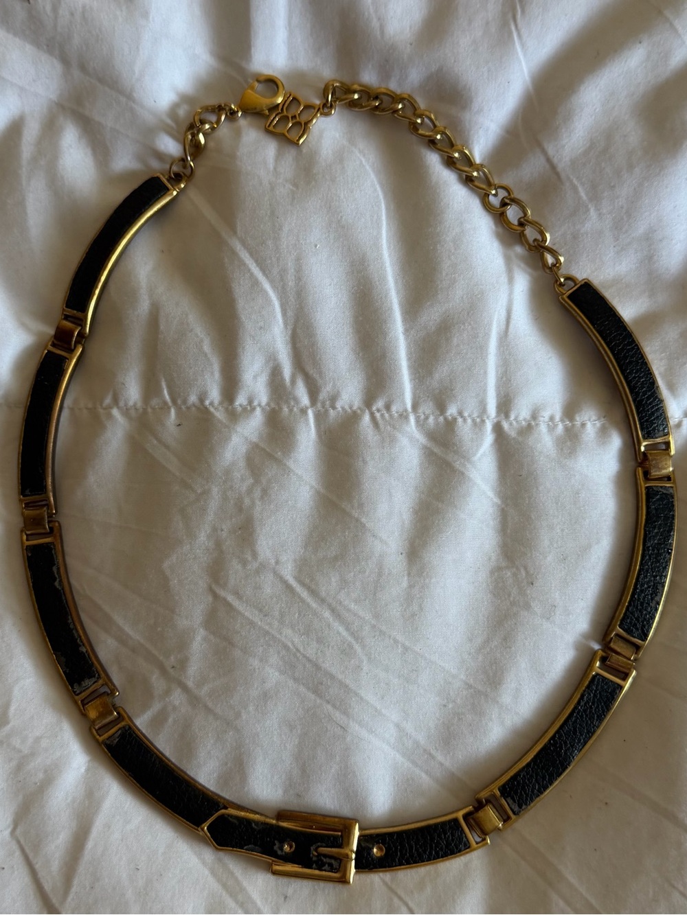 BCBG Y2K Leather Belt-Link Choker Necklace - black & gold